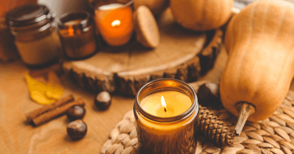 fall candles with gourds