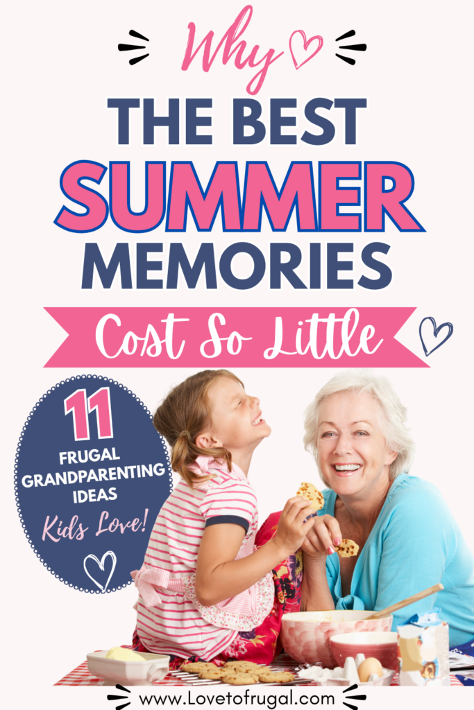 Frugal grandparenting ideas with grandmother and granddaughter baking together while creating inexpensive summer memories that kids love.
